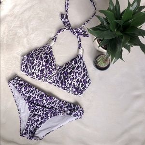 White and purple leopard bikini